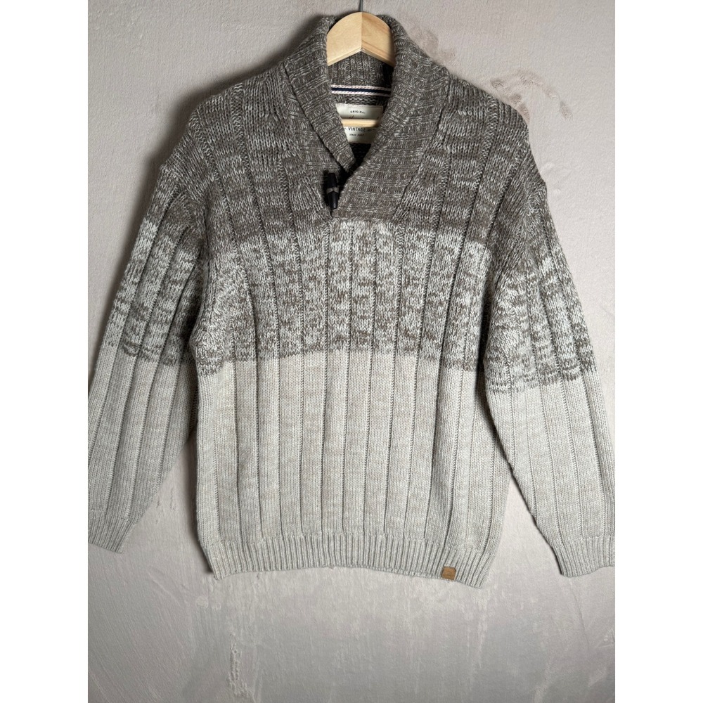 Weatherproof Vintage Shawl Collar Toggle Sweater Mens XXL Tan Beige Ombre Knit